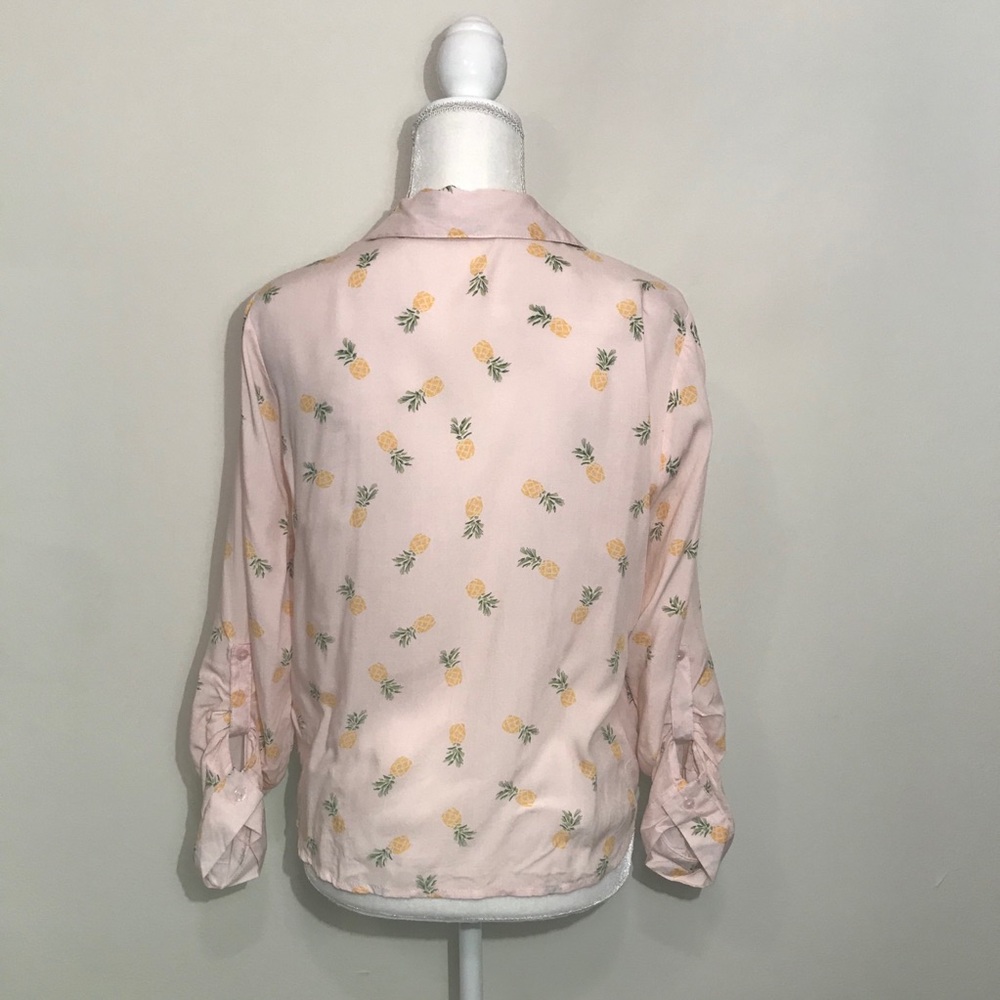 Love Notes Pineapple Print Button Up Blouse Pink … - image 6